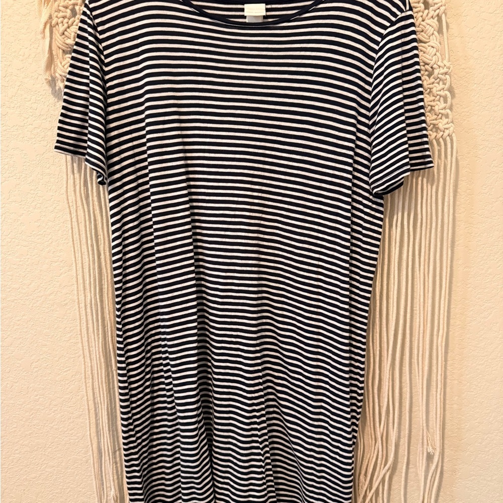H&M Black‎ & White Striped Dress | Sleeved Basic Cotton Comfy Dress | Casual